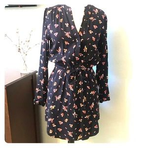 Gap Navy Blue Rayon Floral  Shirt Dress